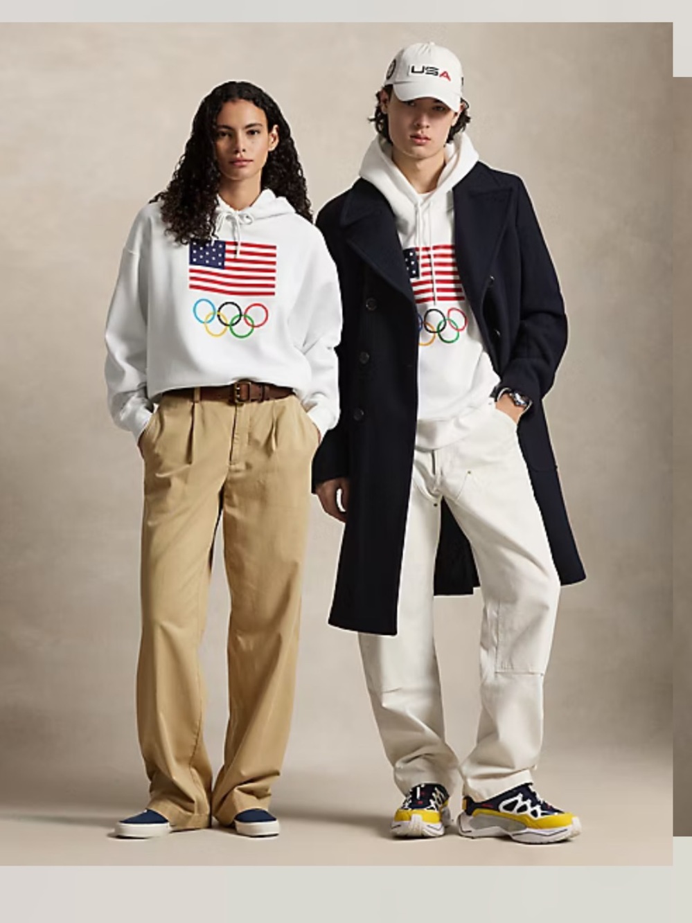 Ralph Lauren White Hoodie with USA Flag and Olympic Rings